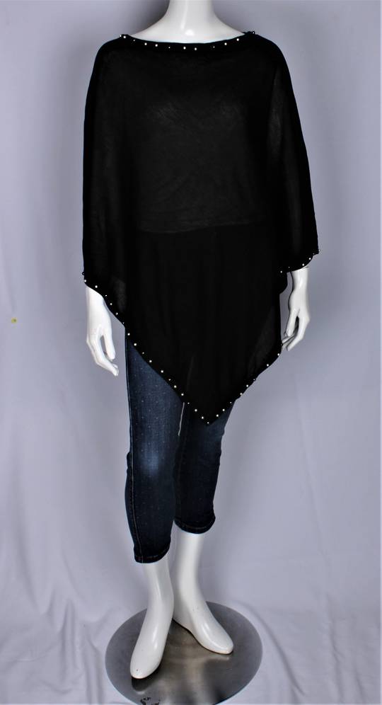 Alice & Lily summer weight plain poncho w beaded trim black Style: SC/4381BLK